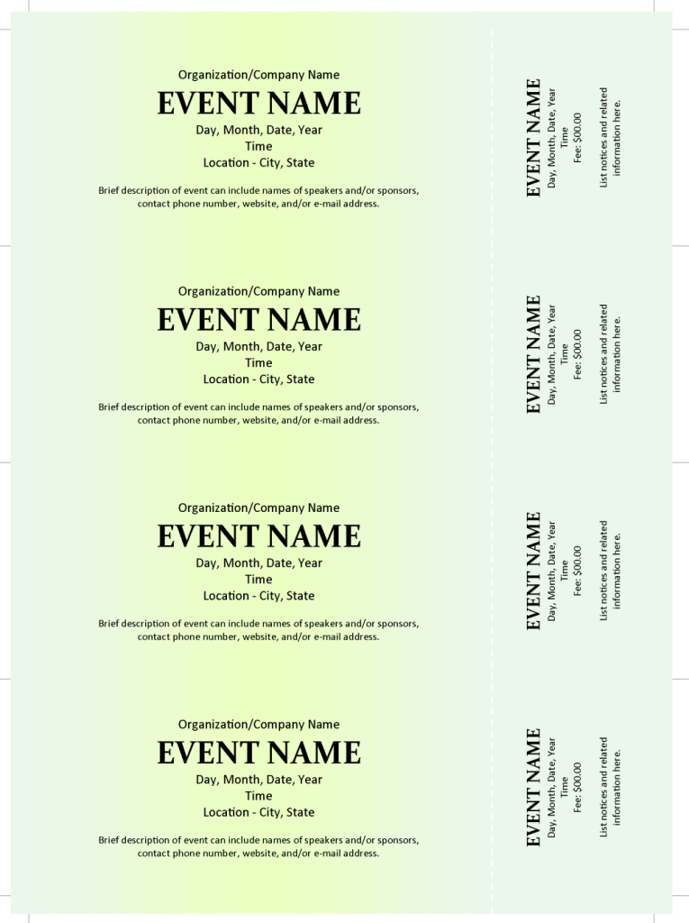 commercial event ticket template making tickets on word