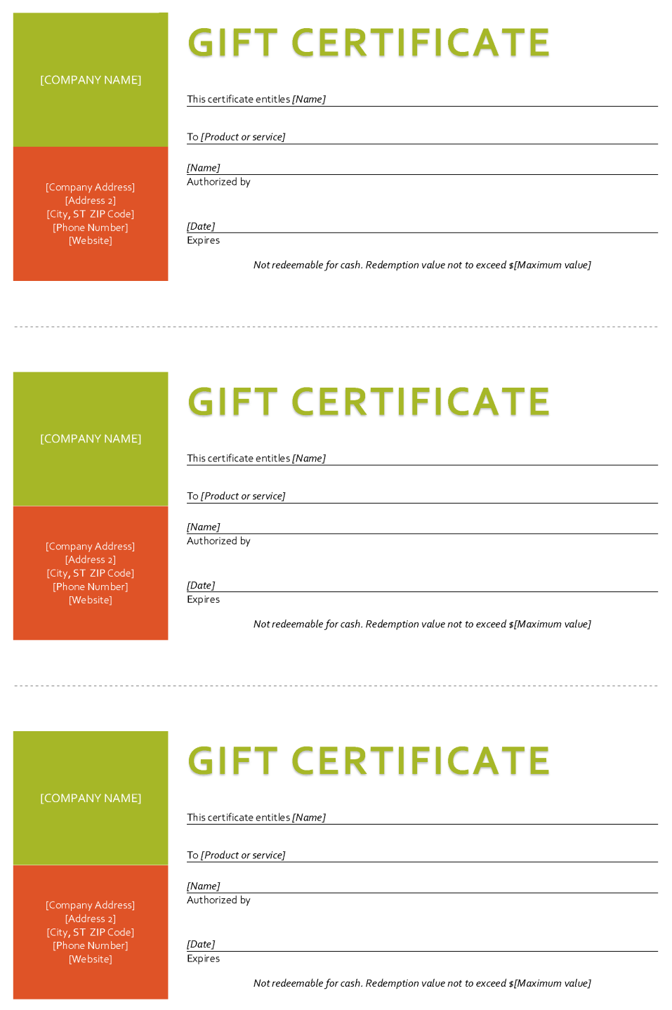 Sample Gift Certificate Template