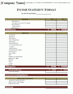 Sample Income Statement Format Template