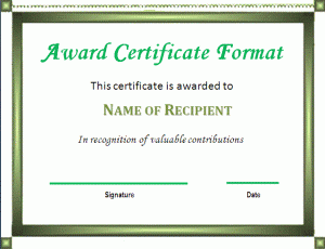 Sample Certificate Format