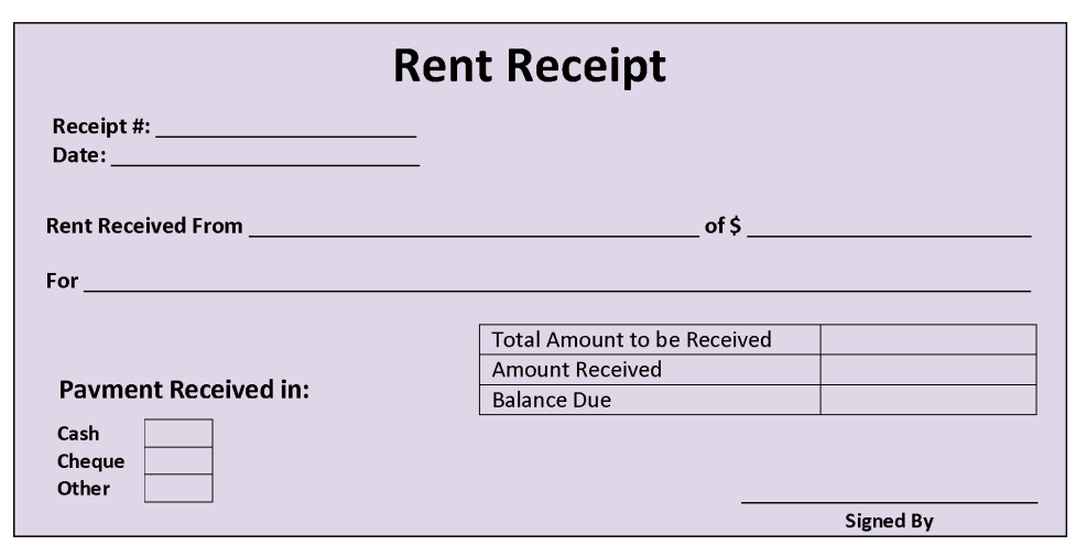 Printable Rent Receipt Template